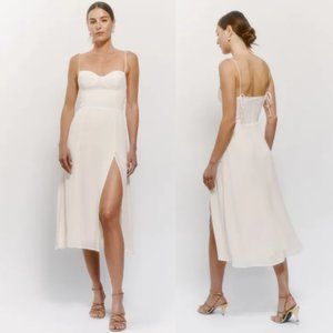 Reformation Juliette Slim Fitting Dress Ivory Midi-Length Size 8 Side Slit